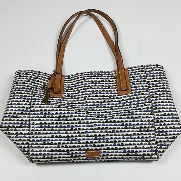 Fossil Handbags - Fossil blue black scallop print tote bag purse